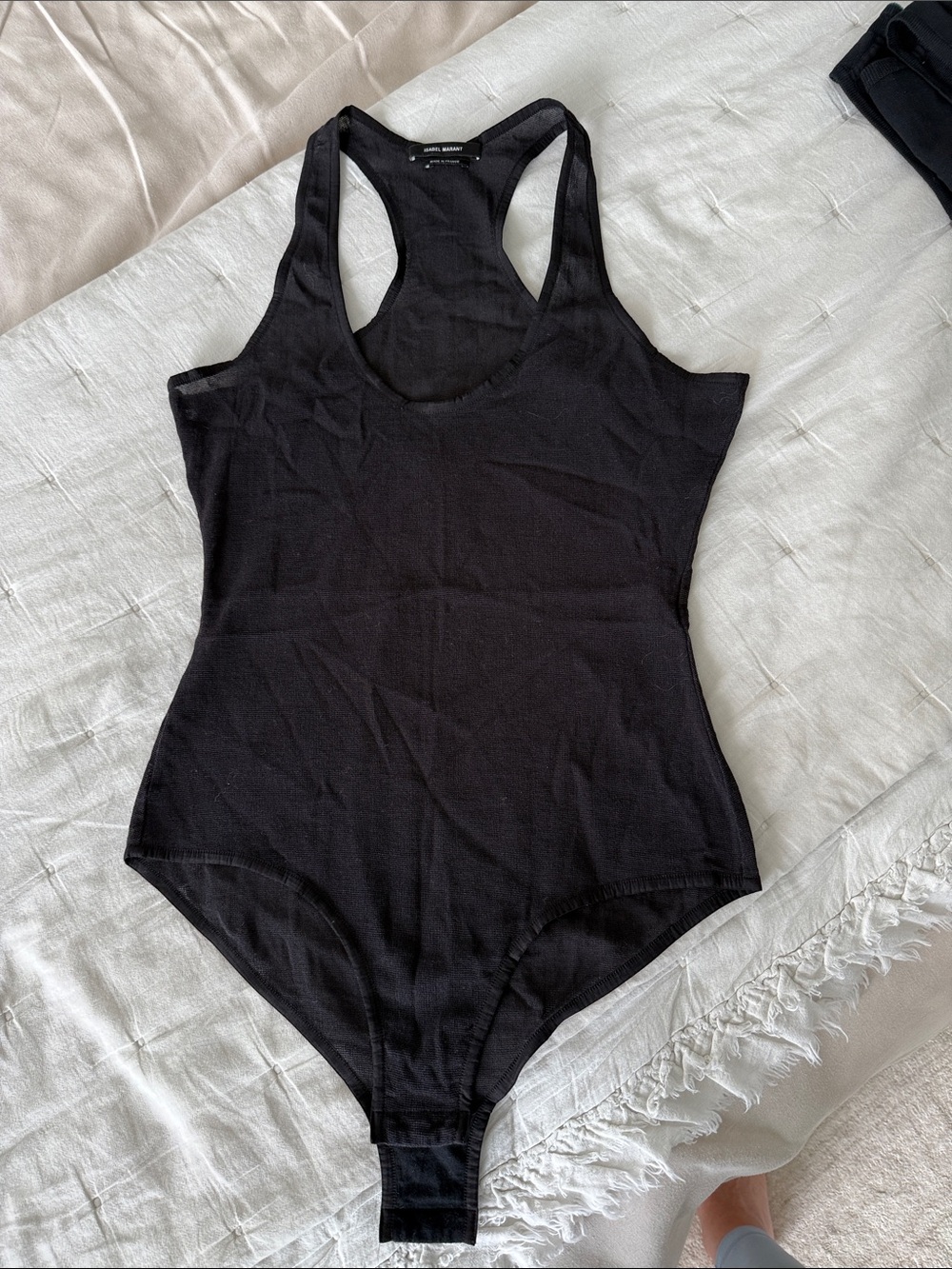 Isabel Marant Black Textured Racerback Bodysuit
